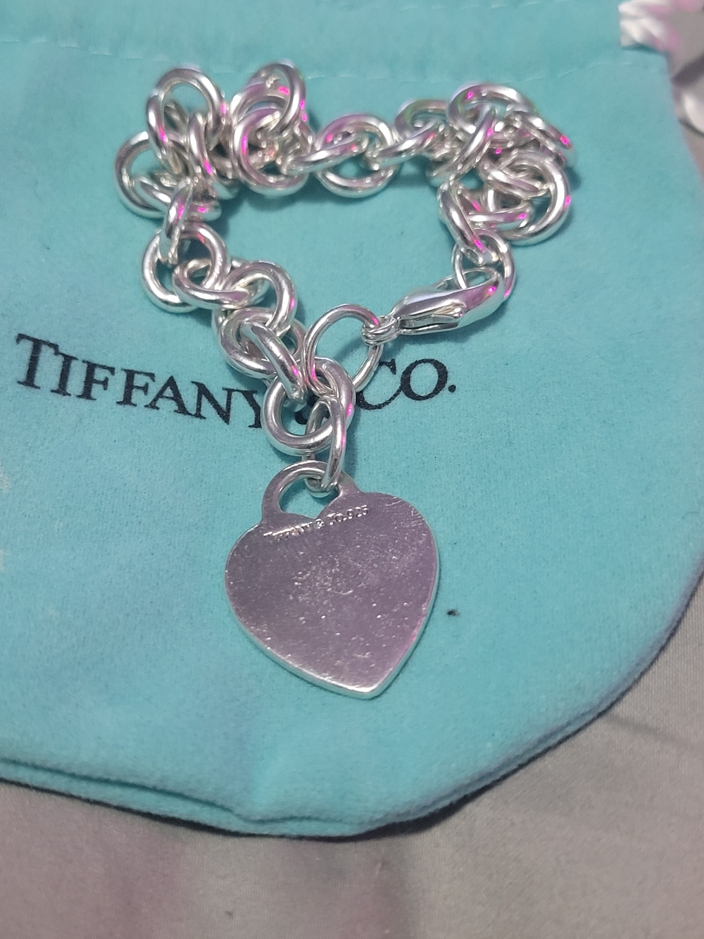 Tiffany & Co. Silver Heart Charm Link Bracelet
